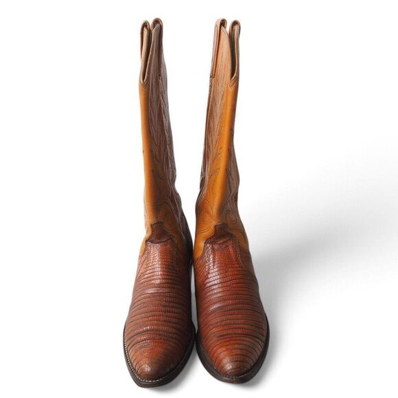 Dan Post Vintage Teju Lizard Western Cowboy Cowgirl Boots Peanut Brown Women 7C - Picture 3 of 12